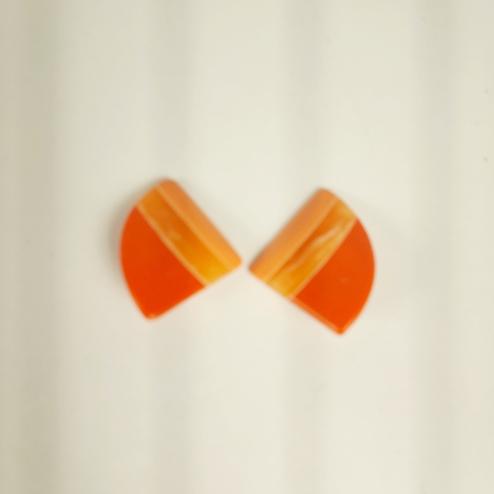 Bold Orange Resin Half-Moon Clip On Earrings